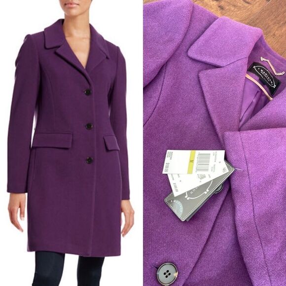 1 Madison the Coat Edit Wool-blend Reefer Coat-Purple-medium - Picture 1 of 5